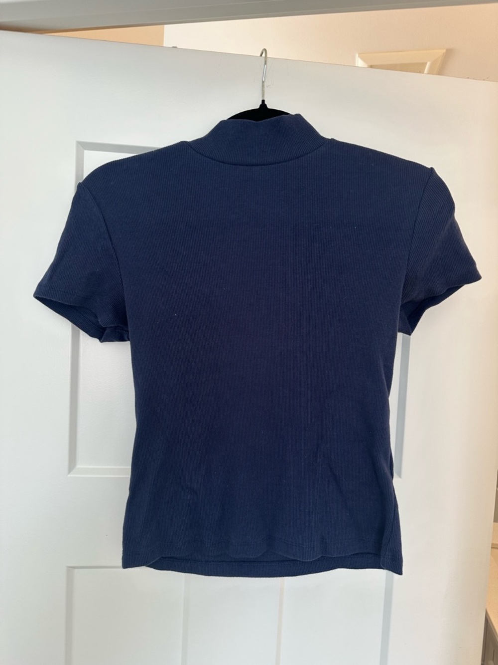 Anthropologie Navy Short-Sleeve Mock Neck Ribbed Tee